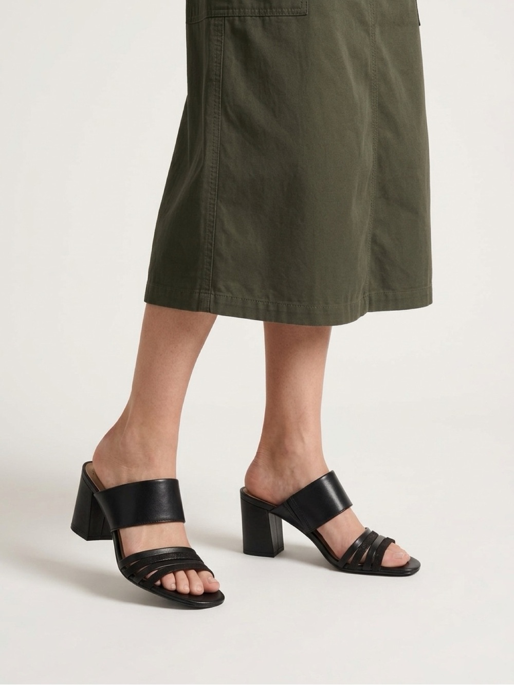 Clarks Black Multi-Strap Block Heel Sandals